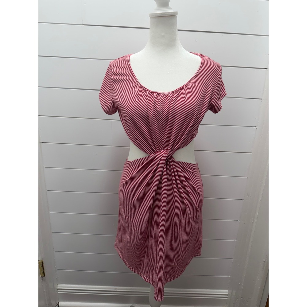 Ark & Co Womens Red White Striped  Cutout Tee Dress Twist Knot Front Size S